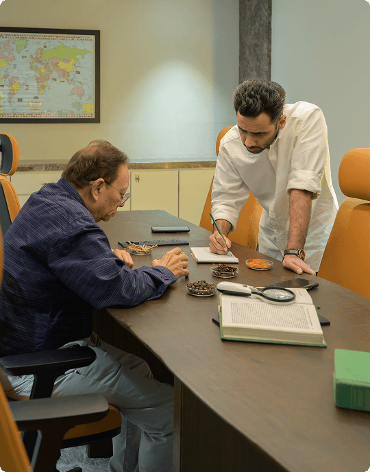 The Tree Shade quality assurance process - experts examining premium spices and natural ingredients for quality control